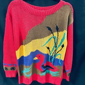 Duck Mallard Vtg Sweater 80s 90s Red Size Small Counterparts